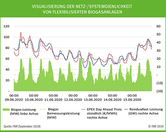 Visualisierung der Netz-/Systemdienlichkeit von flexibilisierten Biogasanlagen
