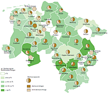 Absolute Überbauung und Überbauungsquote in Nds. Landkreisen und kreisfreien Städten, 2024