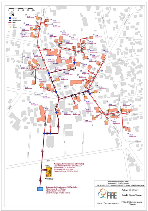 Plan des Wärmenetzes in Thönse